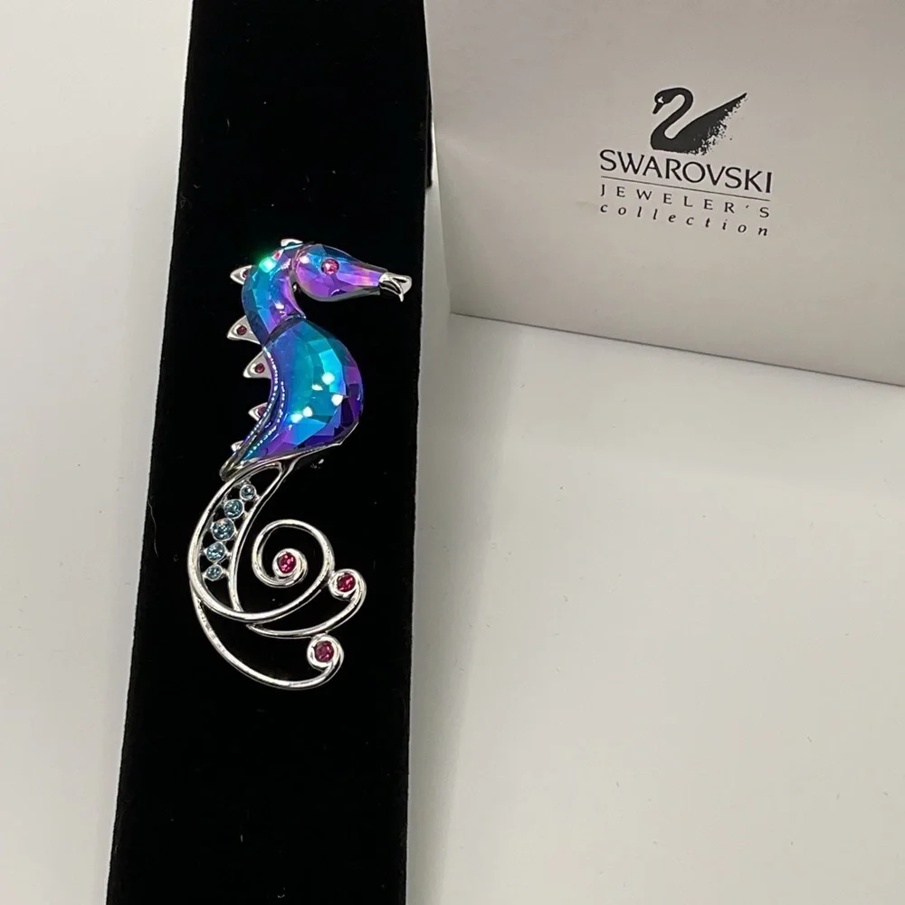 Swarovski Blue and Silver Seahorse Brooch
